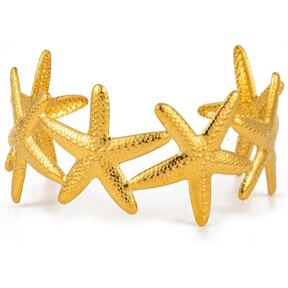 Chic Gold Starfish Cuff Bracelet for Women - Adjustable Summer Beach Jewelry - Picture 1 of 7